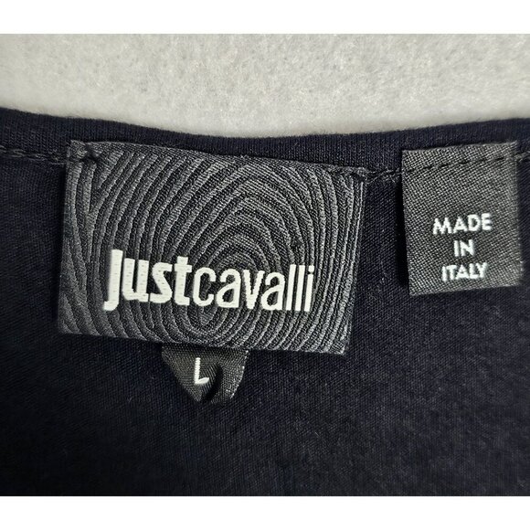 Just Cavalli Large Black Jersey Animal Printed Trim Scoop Neck Shirt Long Sleeve - Picture 2 of 5